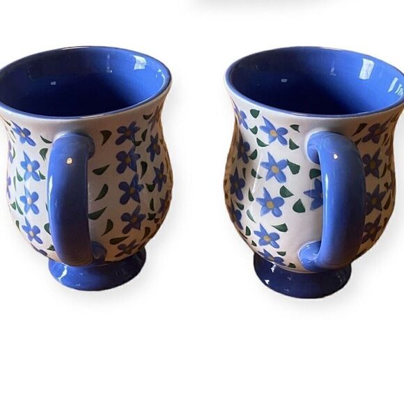 2 Steinberg Designs LLC Coffee Tea Mug w Pedestal Base in Blue With Florals - Picture 3 of 9
